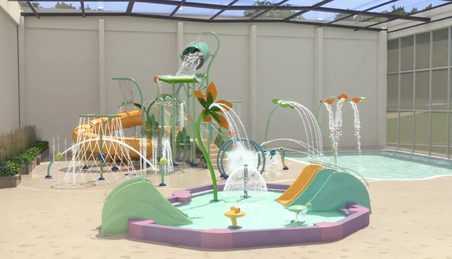 Le nouveau parc à jets d'eau pour enfants au camping d'Ackersate.