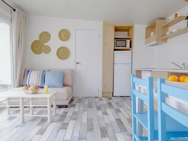 Le coin salon et la cuisine du mobil-home Roan Premium Premium Zone.