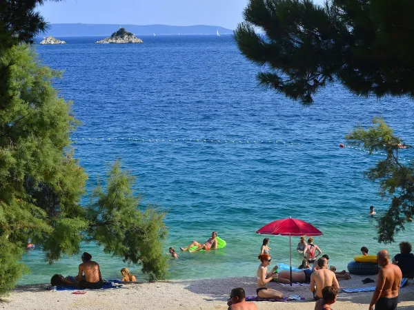 Plage avec mer bleue au camping Roan Amadria Park Trogir.