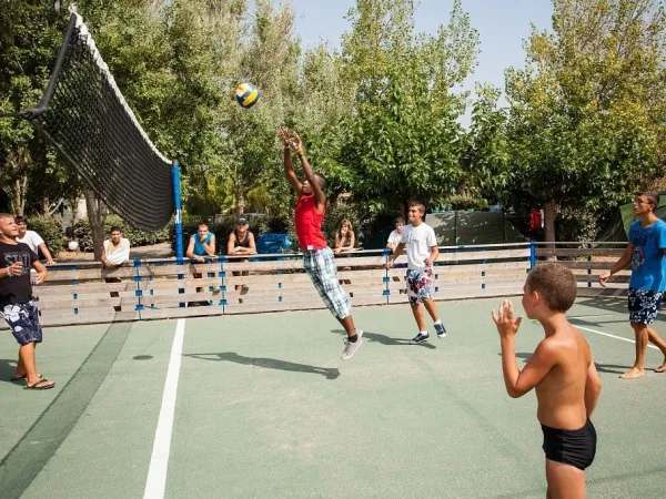 Volley-ball sur le terrain multisports du camping Roan Les Sablines.
