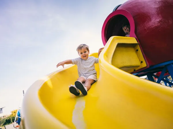 Toboggan dans l'aire de jeux du camping Roan De Schatberg.