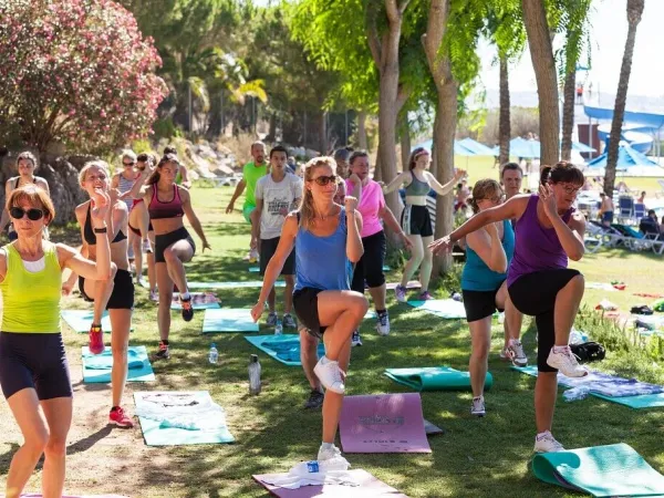 Activité d'aérobic au camping Roan Vilanova Park.