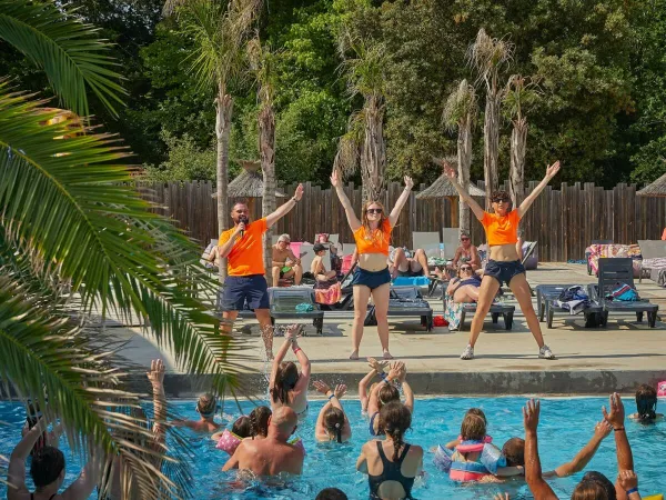 Animation de la piscine au camping Roan La Pinède.