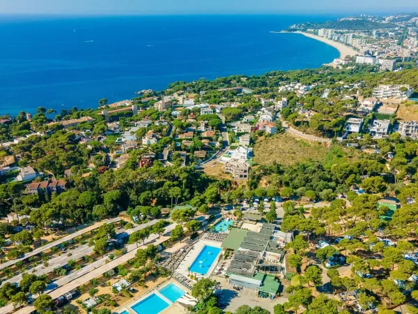 Prise de vue par drone du camping Roan Cala Gogo et de la plage.