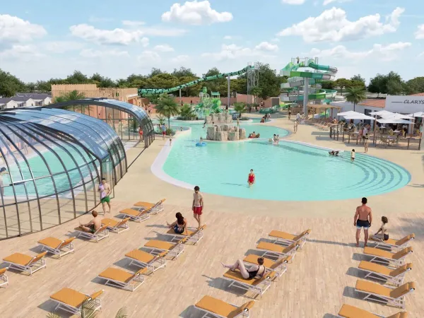 Vue d'ensemble de la nouvelle piscine en 2025 au camping Roan Le Domaine du Clarys.