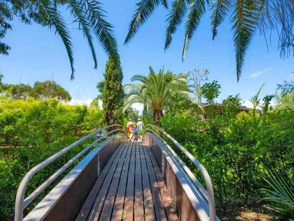 Une passerelle avec un jardin vert au camping Roan Arinella Bianca