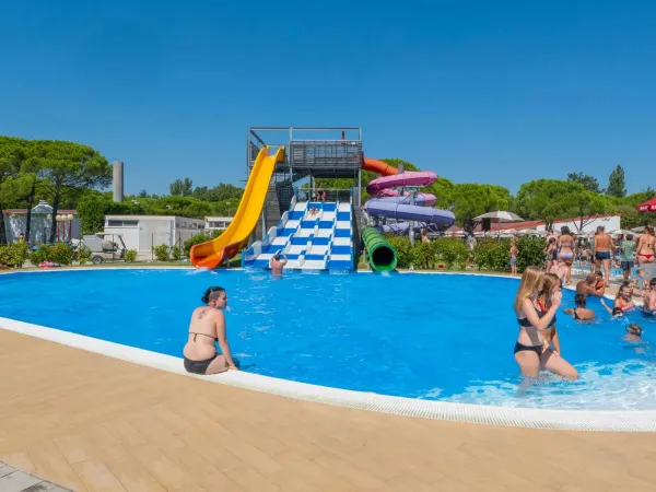 Piscine avec toboggans au camping Roan Marina Julia Camping Village.