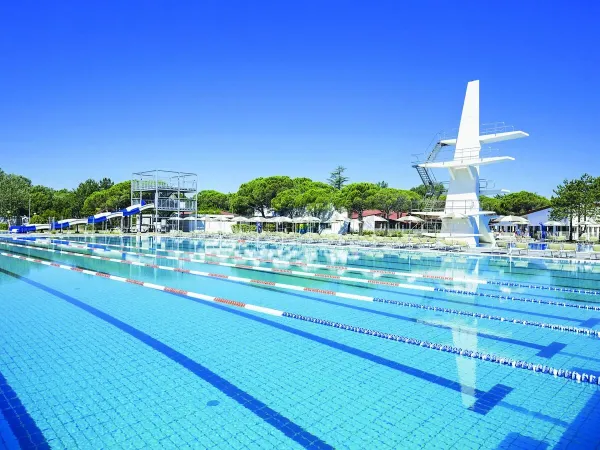La piscine de compétition avec plongeoirs du camping Roan Marina Julia Camping Village.