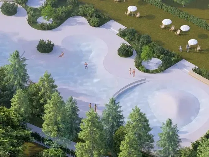 Image d'impression de la toute nouvelle piscine du camping Lido Verbano.