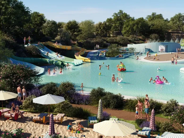 Image générée par IA représentant une petite allée du camping Roan à Eraclea Mare.