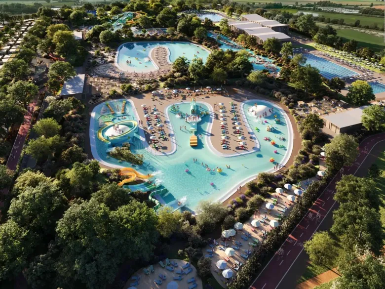 Image générée par IA représentant une petite allée du camping Roan à Eraclea Mare.