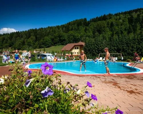 Vue d'ensemble de la piscine du camping Roan Bella Austria.