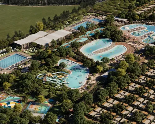 Image générée par IA représentant une petite allée du camping Roan à Eraclea Mare.
